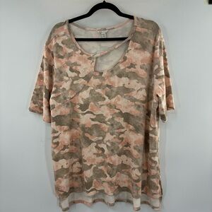 3For$20 Cato Pink and Tan Camouflage Short Sleeve Top size XL